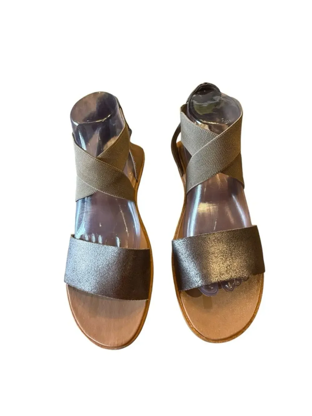 Sorel Women's 9.5 Metallic Bronze Crisscross Elastic Sandals